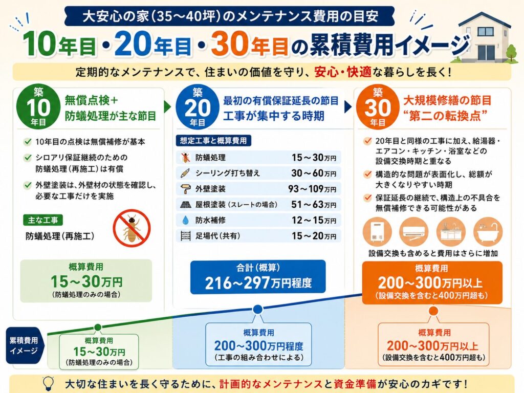 Cumulative cost projections for the 10th, 20th, and 30th years.