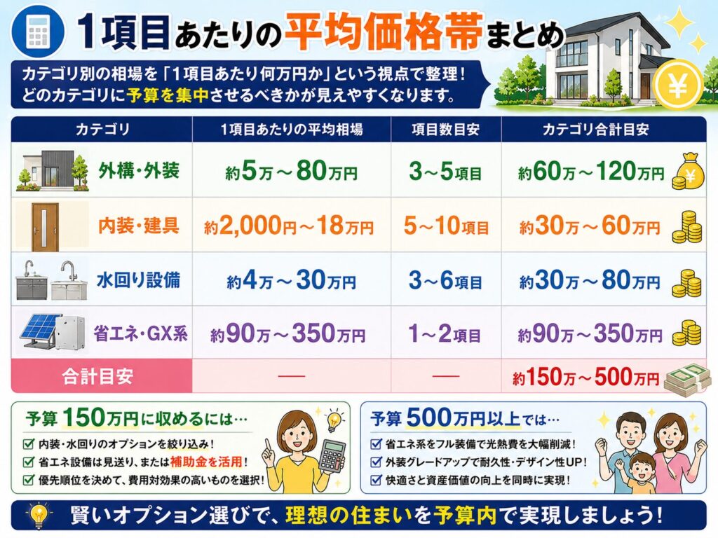 Summary of Average Price Ranges per Item