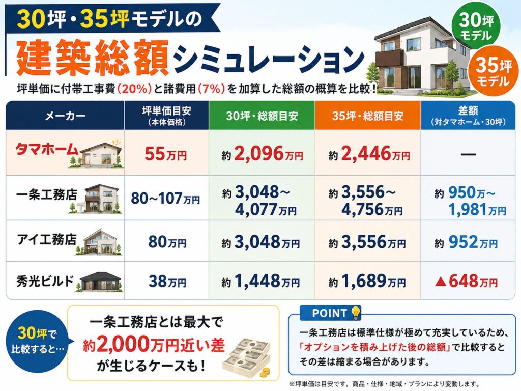 Construction cost simulation for 30-tsubo and 35-tsubo models