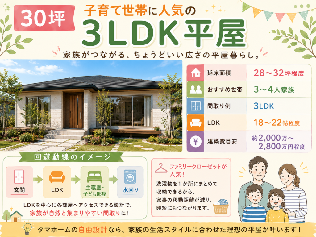 30 Tsubo | Popular 3LDK Single-Story Home for Families with Children