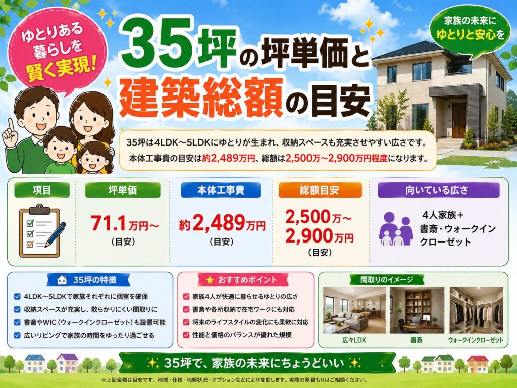 Estimated cost per tsubo and total construction cost for a 35-tsubo house