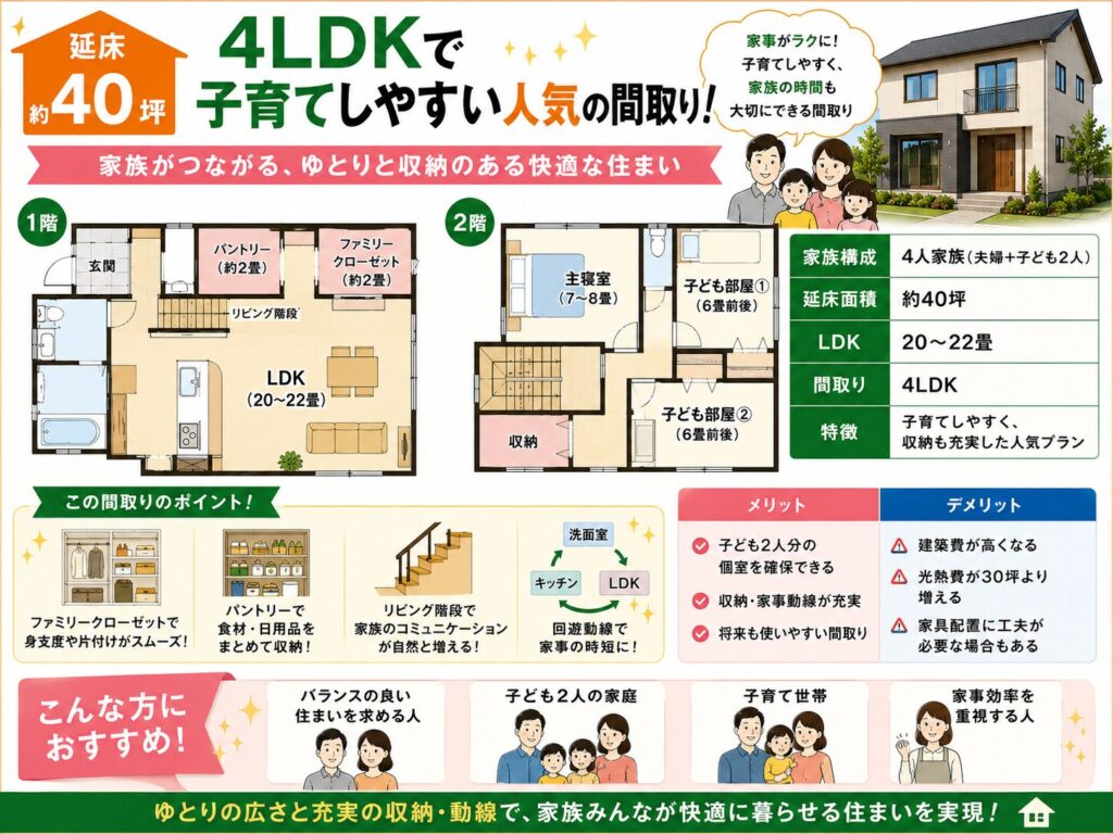 40 tsubo | Popular 4LDK layout designed for easy child-rearing