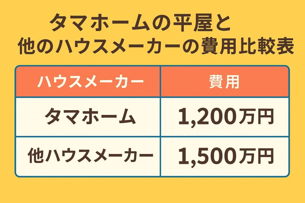 Cost comparison table between Tama Home's single-story house and other house manufacturers
