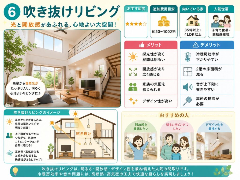 ⑥ Living room with a double-height ceiling