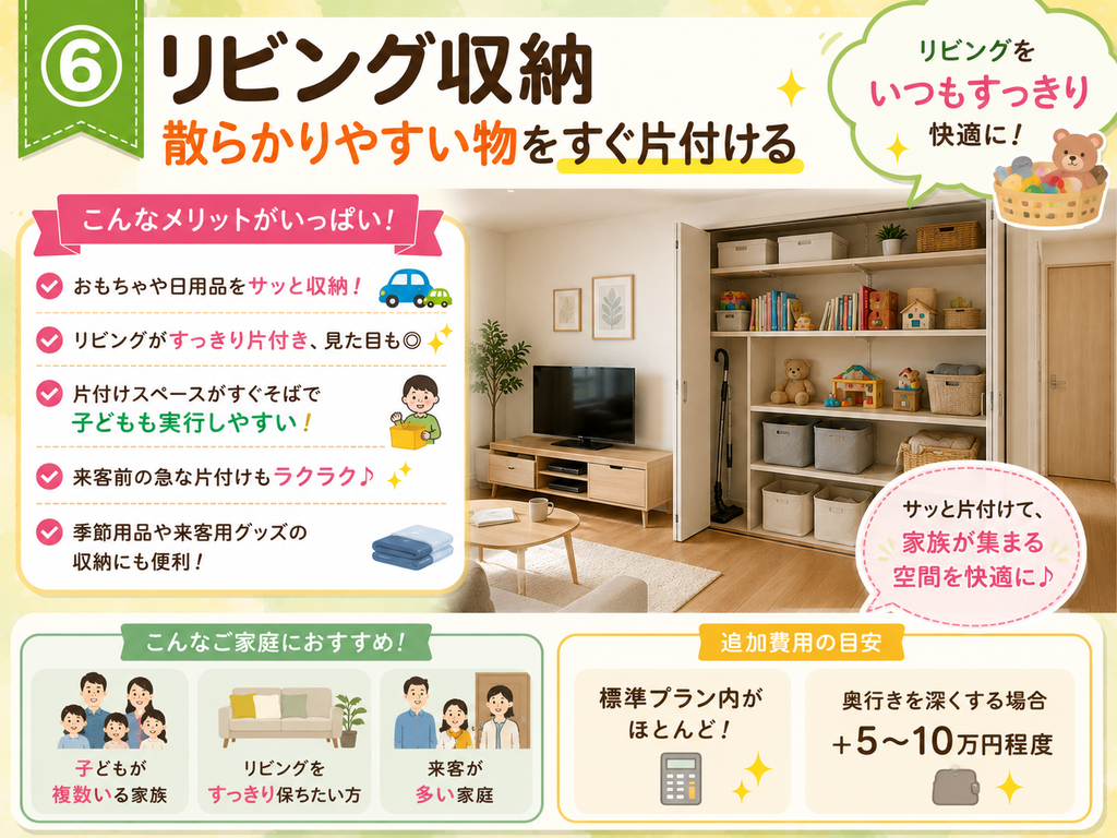 ⑥ Living Room Storage | Quickly put away items that tend to clutter the space.
