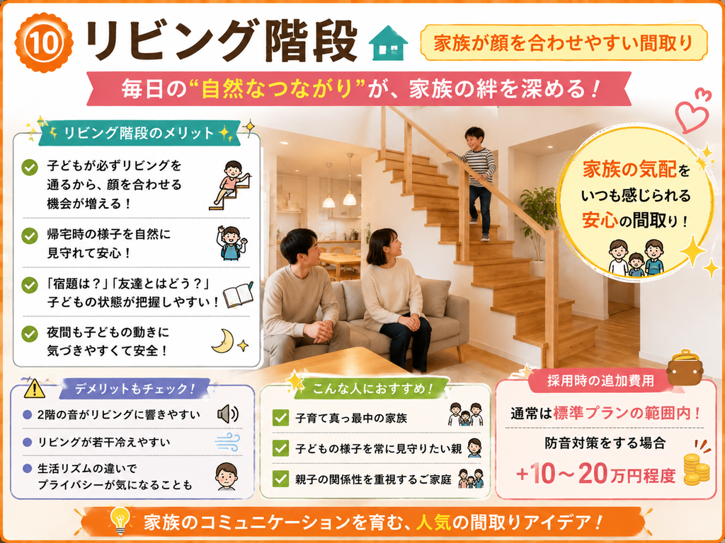 ⑩ Living Room Staircase | A layout that makes it easy for family members to see each other.