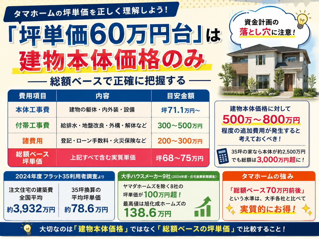 A "price per tsubo in the 600,000-yen range" covers only the cost of the building itself—accurately grasp the total cost.