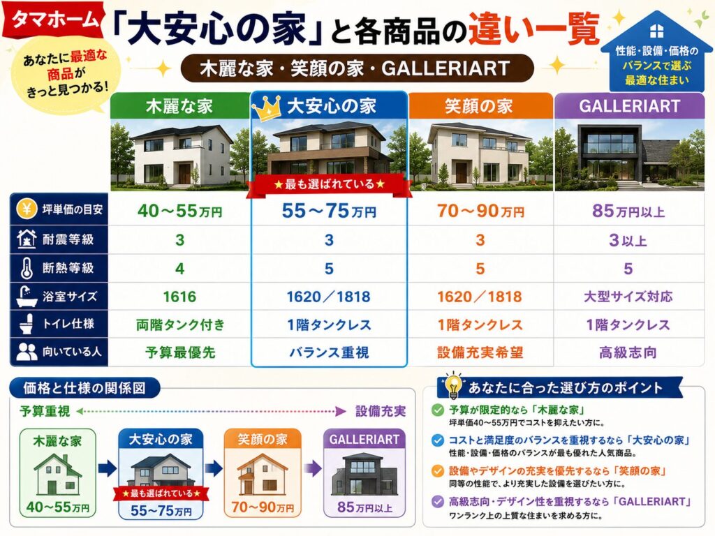 Comparison of "Dai-Anshin no Ie" and Other Product Lines (Mokurei-na-Ie, Egao-no-Ie, GALLERIART)