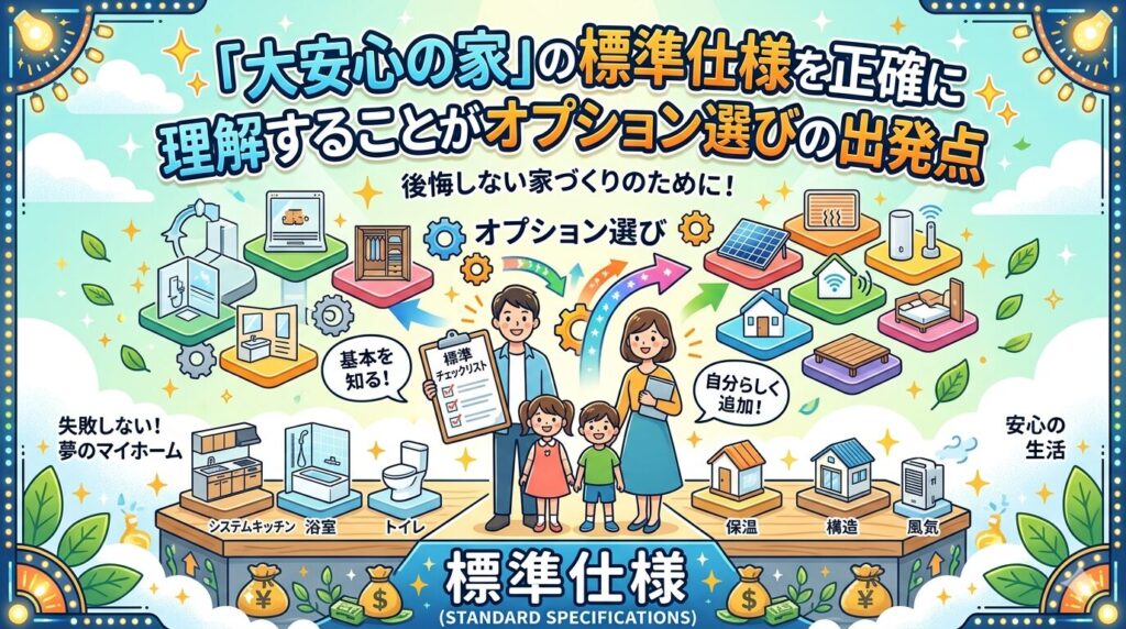 Understanding the standard specifications of "Dai Anshin no Ie" (House of Great Peace of Mind) is the starting point for choosing options.