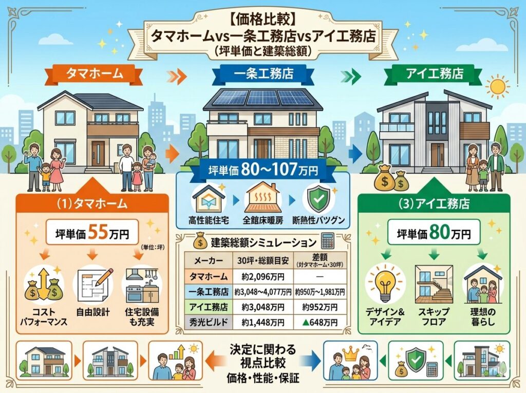 [Price Comparison] Tama Home vs. Ichijo Komuten vs. Ai Komuten: Price per tsubo and total construction cost