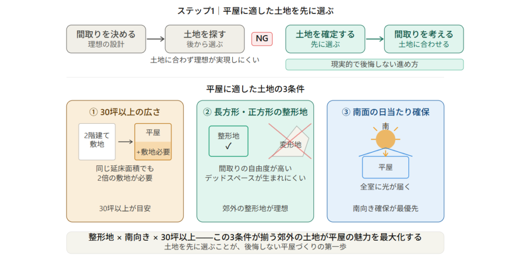 Step 1: Choose land suitable for a single-story house first.
