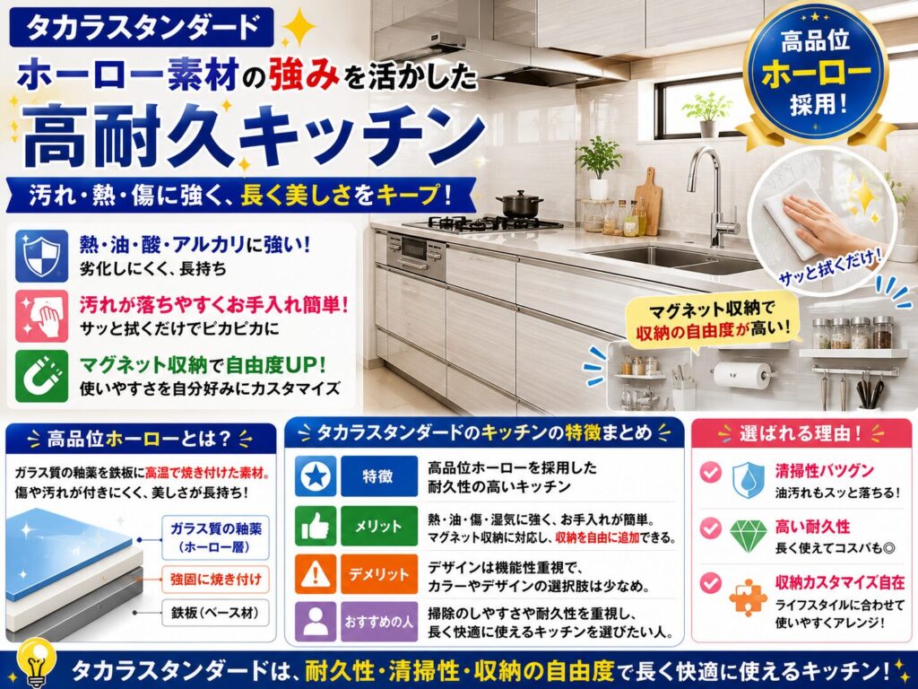 Takara Standard: Highly durable kitchens leveraging the strengths of enamel material.
