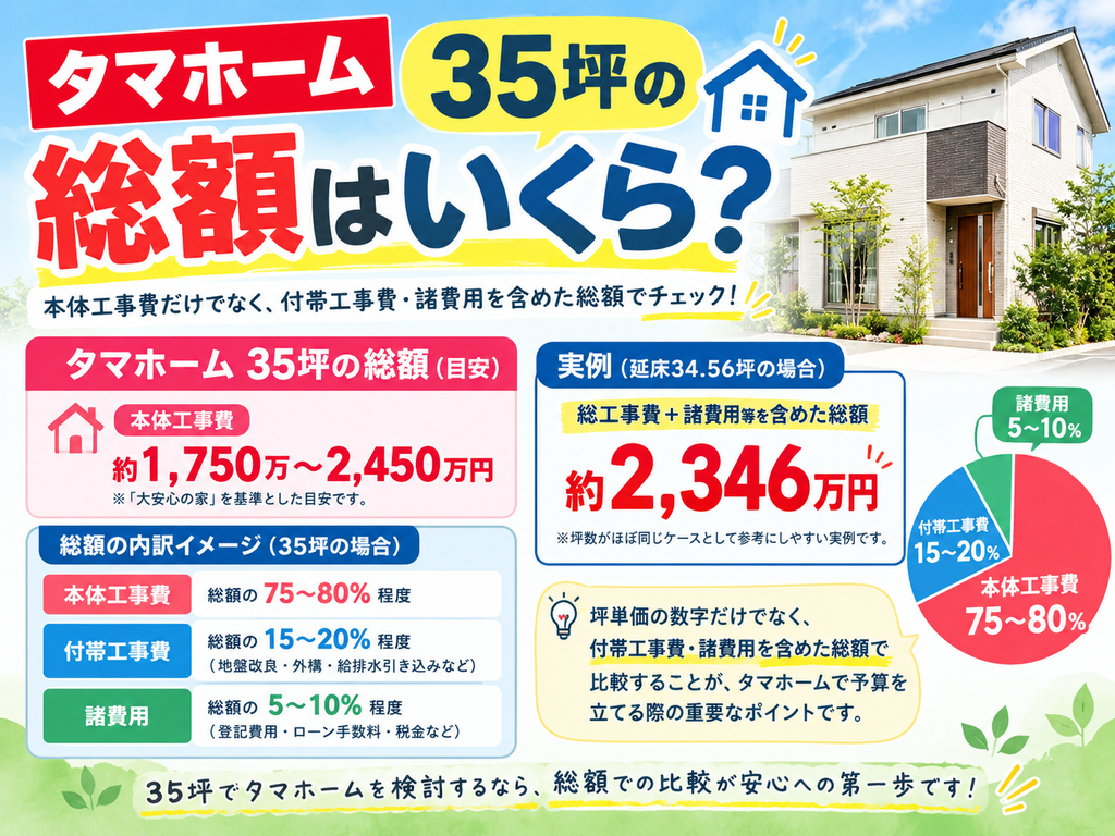 What is the total cost of a 35-tsubo Tamahome house?
