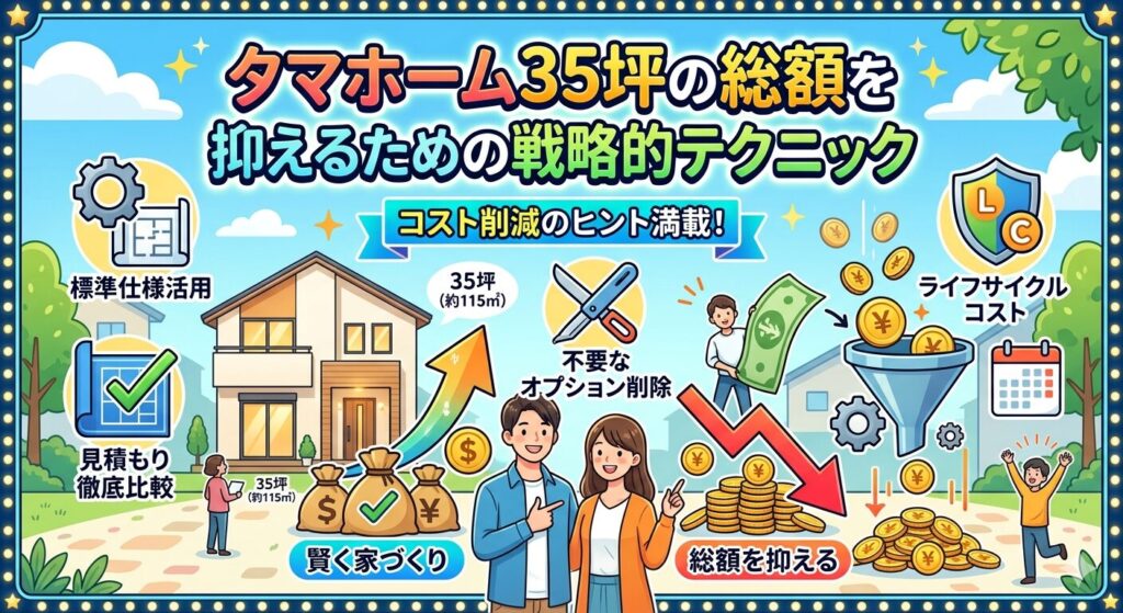 Strategic techniques to reduce the total cost of a 35-tsubo (approx. 116 sq m) home built by Tama Home.