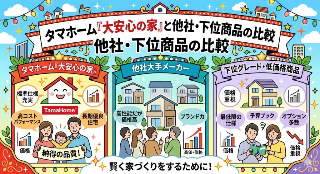 Comparison of Tama Home's "Great Peace of Mind House" with other companies' lower-priced products