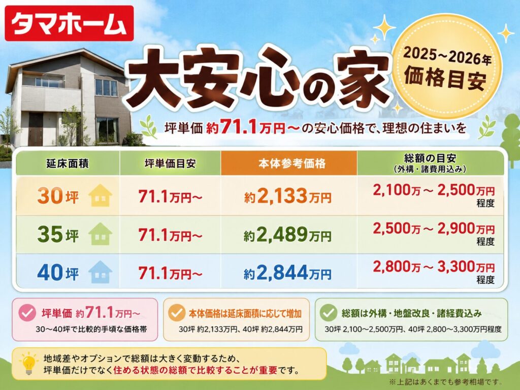 Estimated Prices for Tamahome’s "Dai-anshin no Ie" (2025–2026)