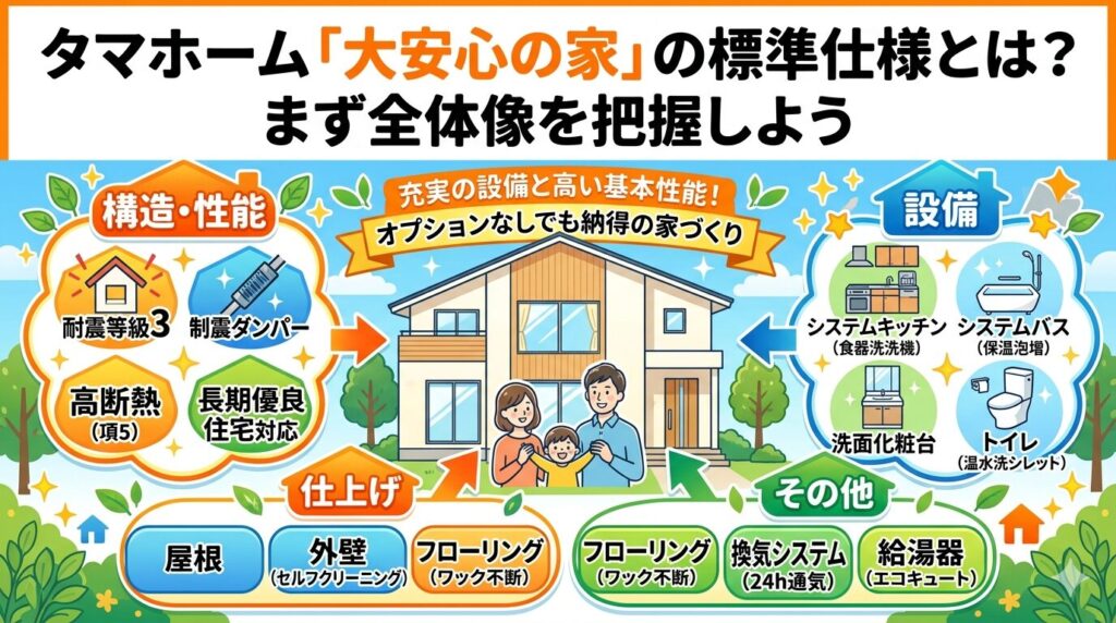 What are the standard specifications for Tama Home's "Great Peace of Mind House"? Let's first understand the overall picture.