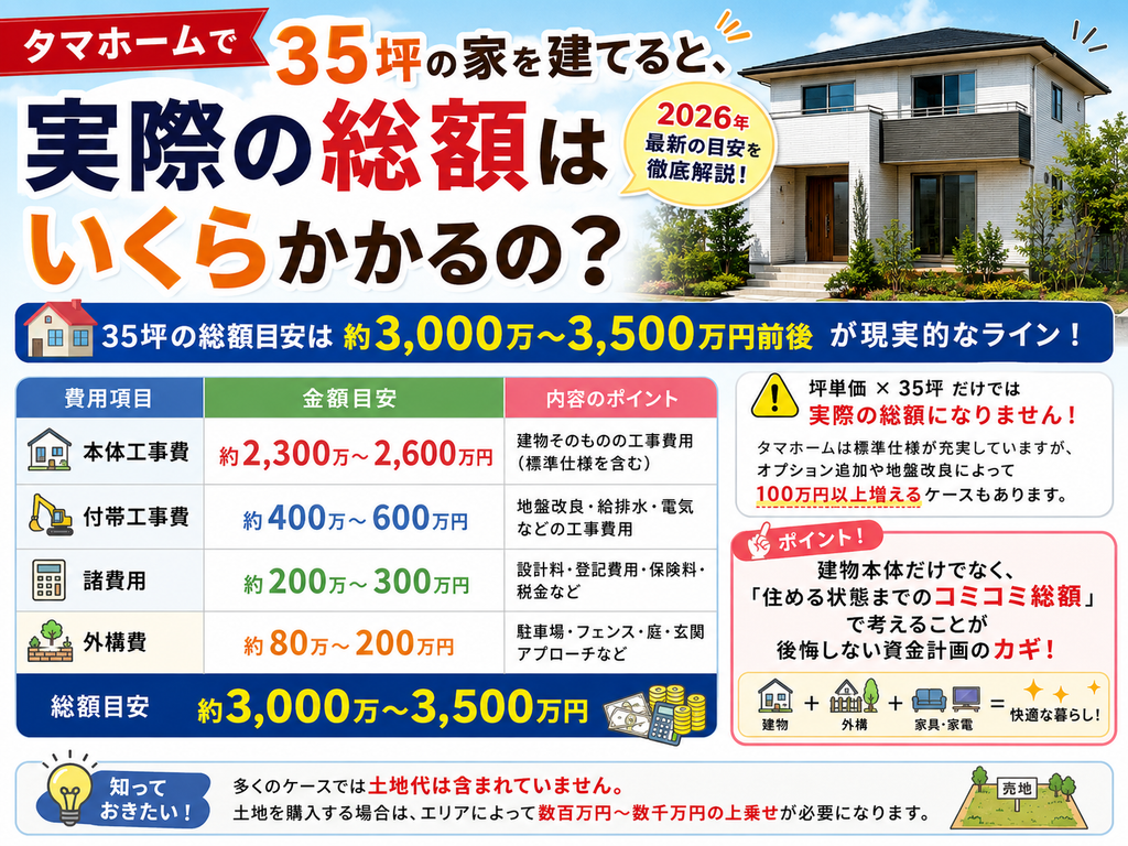 If you build a 35-tsubo house with Tamahome, what is the actual total cost?