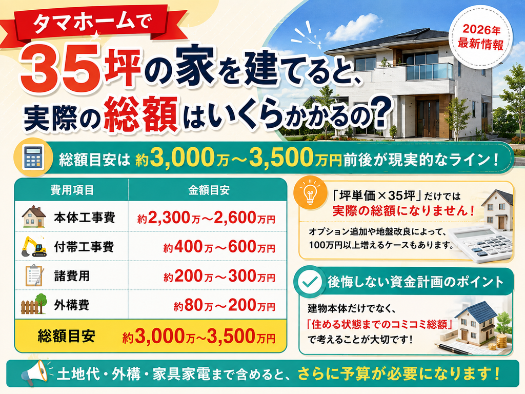 If you build a 35-tsubo house with Tamahome, what is the actual total cost?