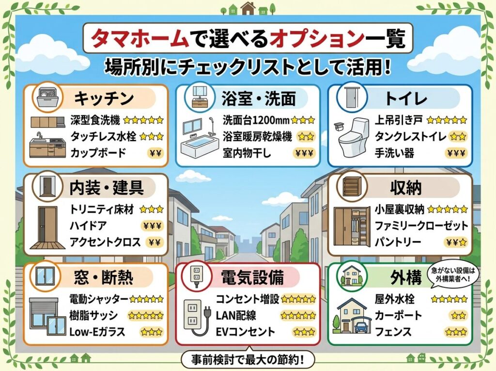 List of Options Available at Tamahome