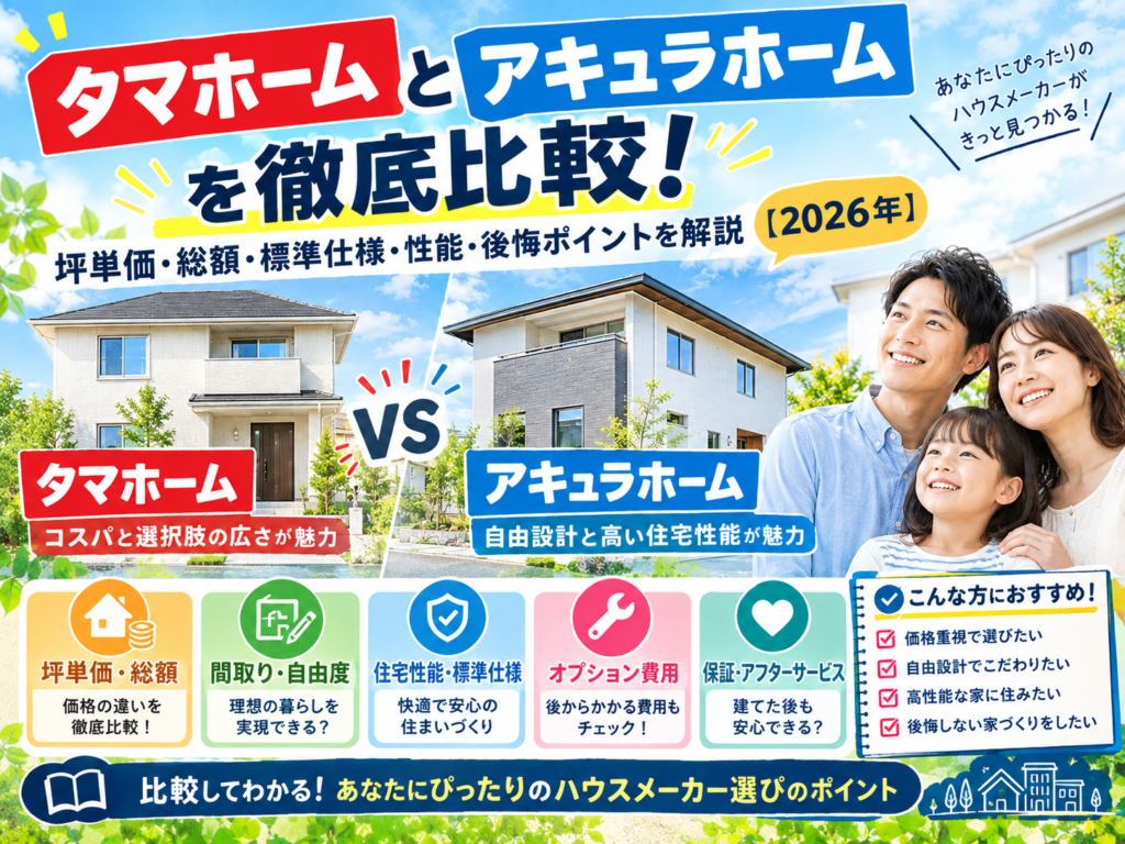 A Thorough Comparison of Tamahome and Aqura Home! Breakdown of Price per Tsubo, Total Cost, Standard Specifications, Performance, and Common Regrets [2026]