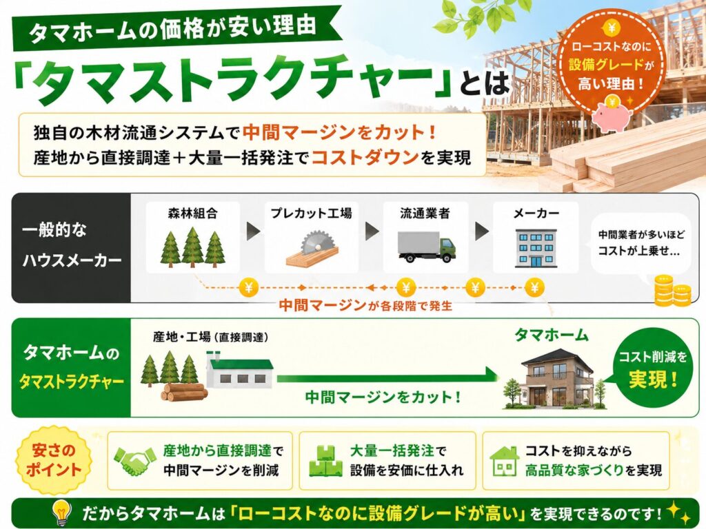 What is "Tama Structure," the reason why Tama Home's prices are low?