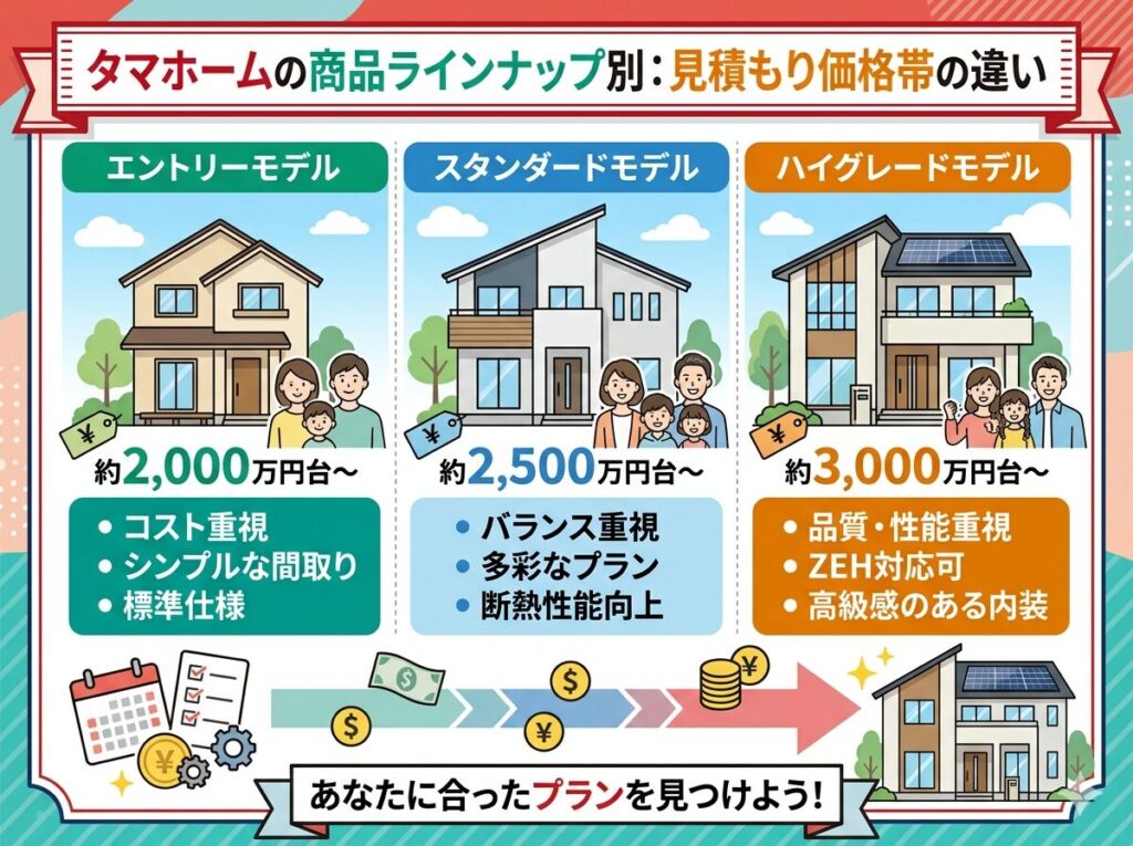 Differences in estimated price ranges by product lineup at Tama Home