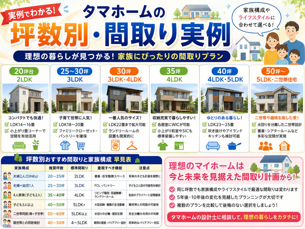 Tamahome: Examples of Floor Plans by Size (Tsubo)