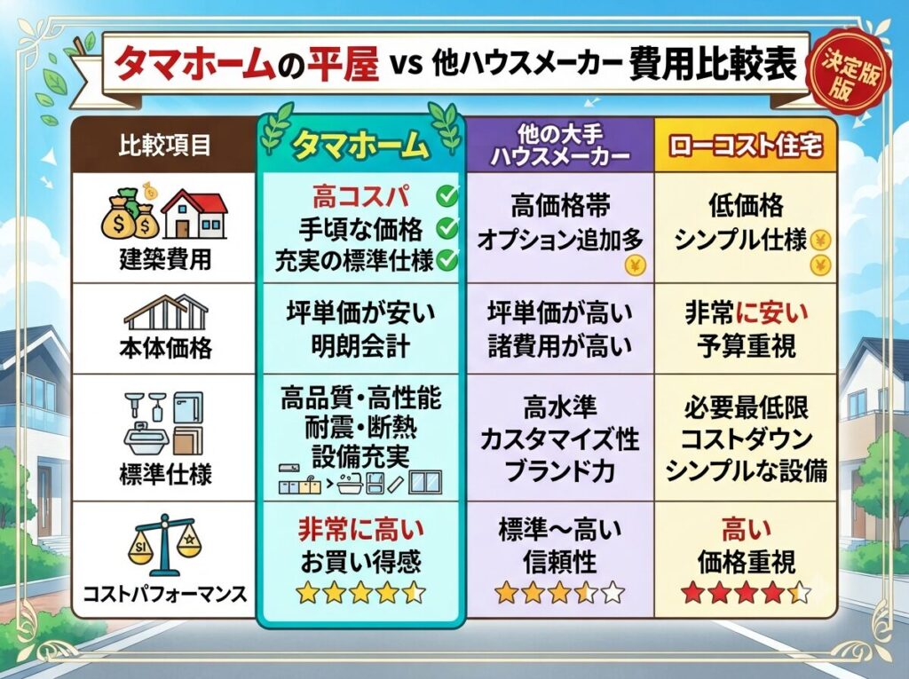 Cost Comparison Table: Tamahome Single-Story Homes vs. Other Homebuilders