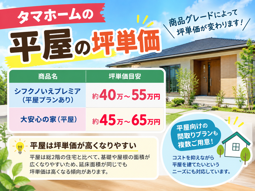 Price per tsubo for a single-story Tamahome house