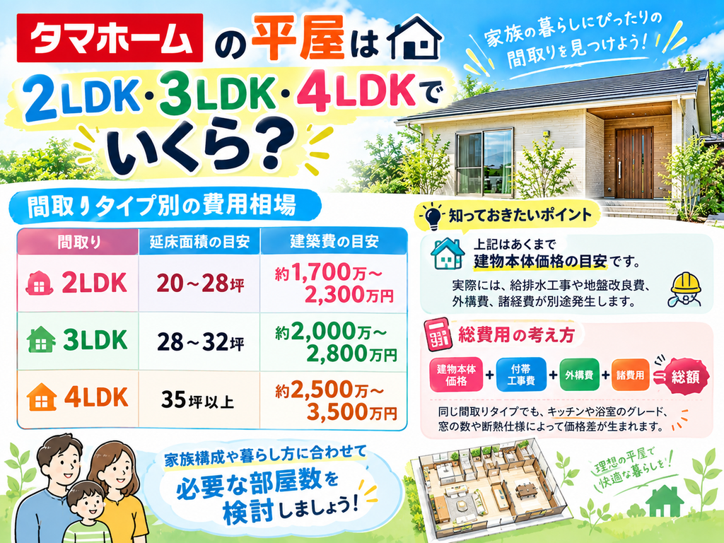 How much do Tamahome's single-story homes cost for 2LDK, 3LDK, and 4LDK layouts?