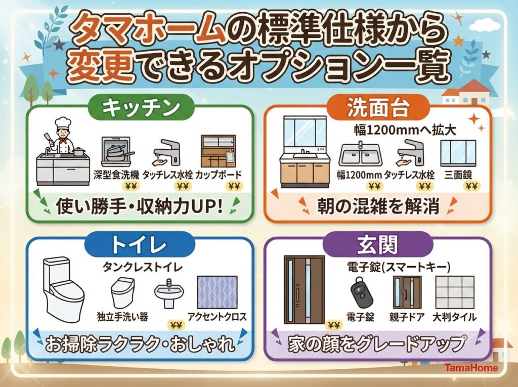 List of options available to modify Tamahome's standard specifications