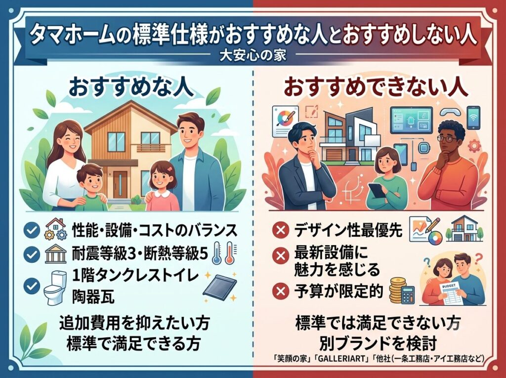 For Whom Tamahome’s Standard Specifications Are Recommended (and For Whom They Are Not)