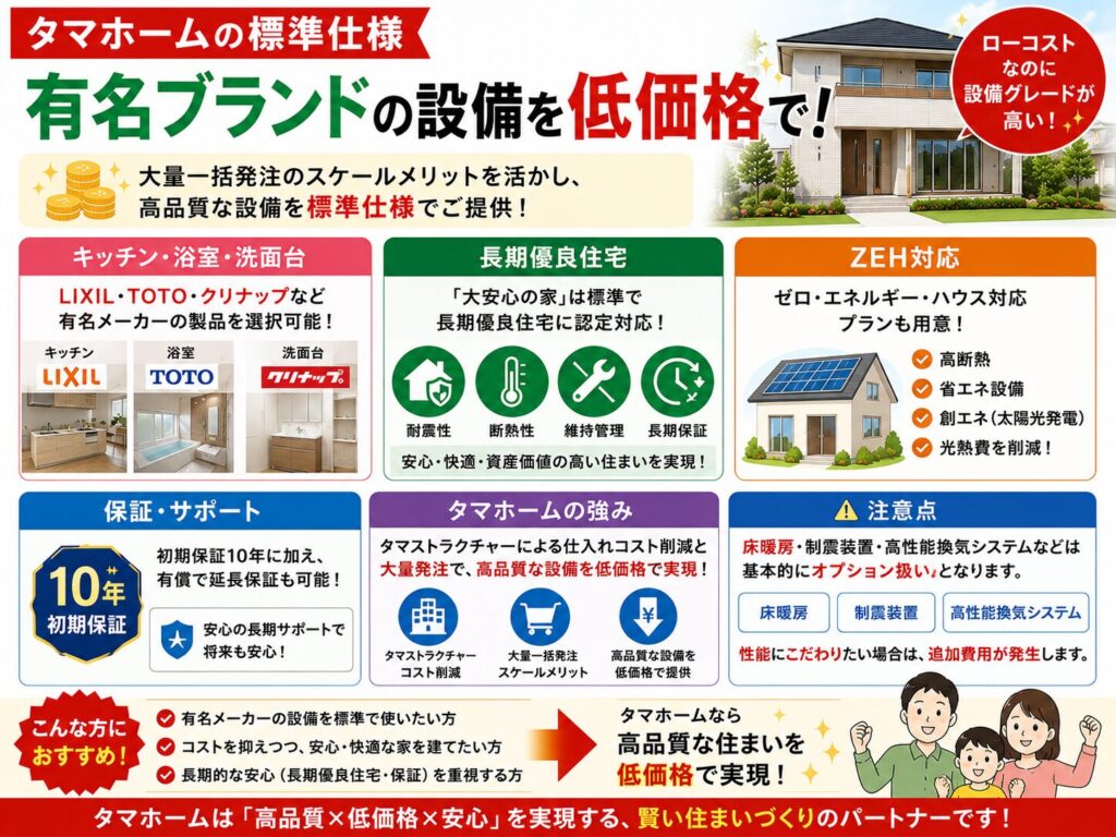 Tama Home's standard specifications: Famous brand equipment at low prices