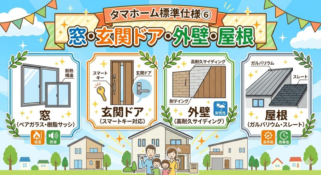 Tama Home Standard Specifications⑥: Windows, Entrance Door, Exterior Walls, Roof