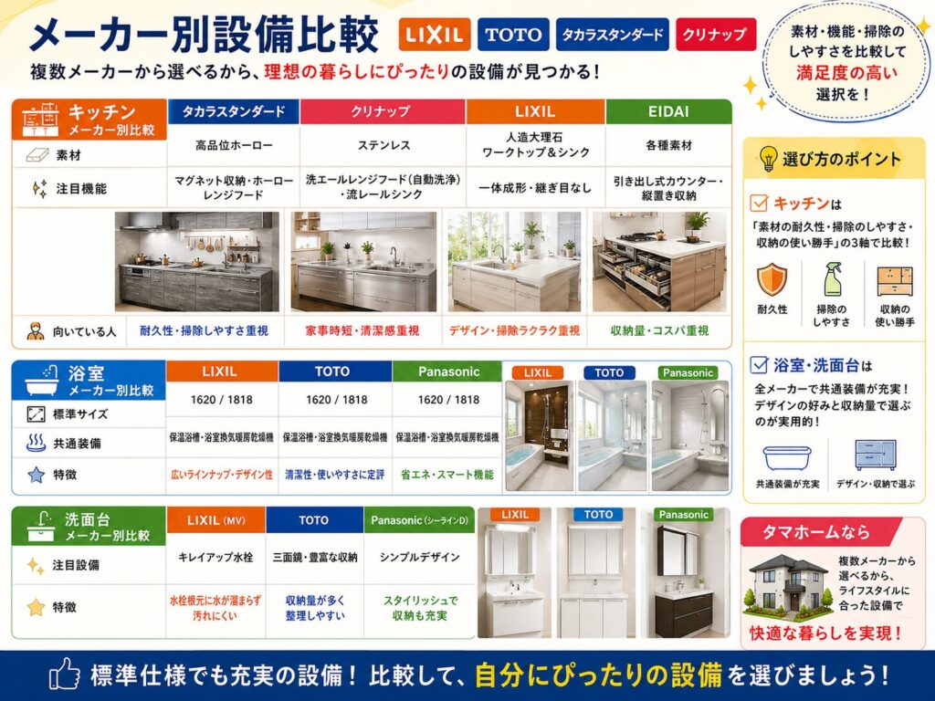 Comparison of Equipment by Manufacturer (LIXIL, TOTO, Takara Standard, Cleanup, etc.)