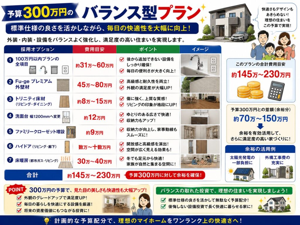 Balanced plan with a 3-million-yen budget