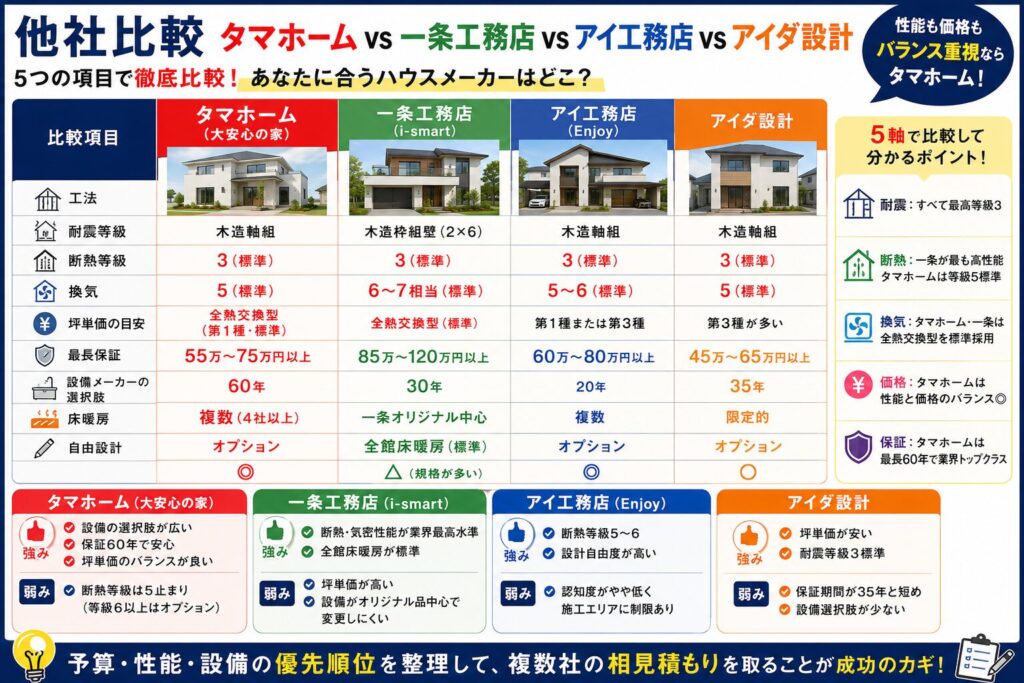 Comparison with other companies (Tama Home vs. Ichijo Komuten vs. Ai Komuten, etc.)
