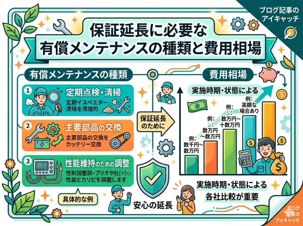Types of paid maintenance required for warranty extension and their estimated costs.