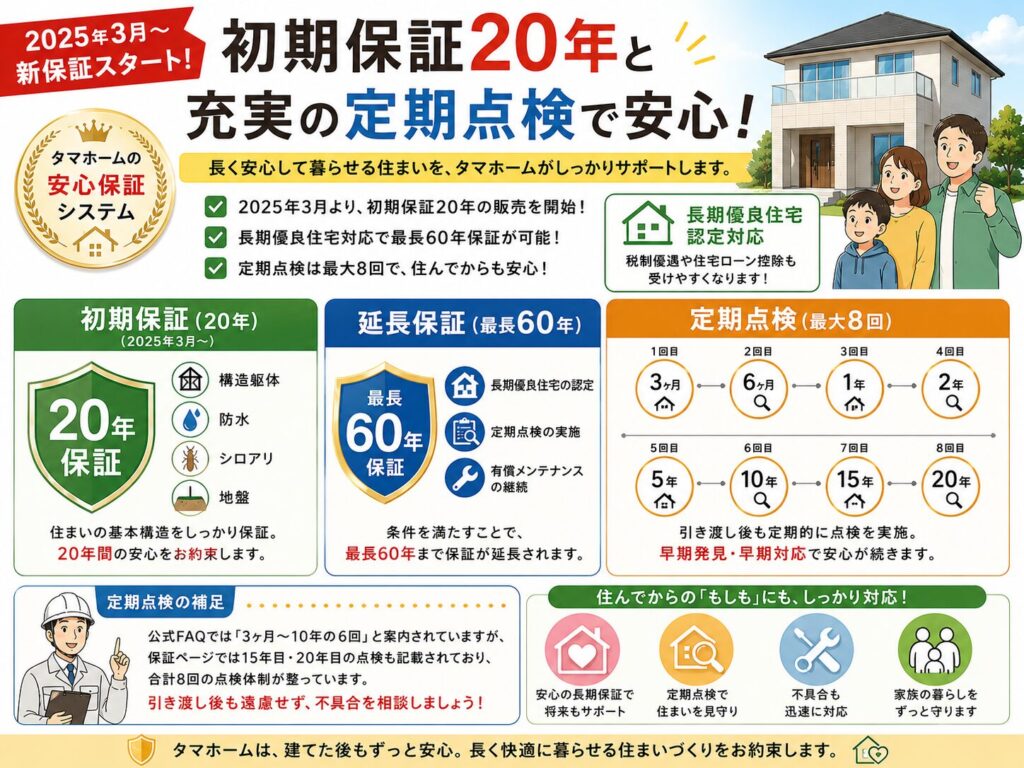 20-year initial warranty (from March 2025) and comprehensive regular inspections.