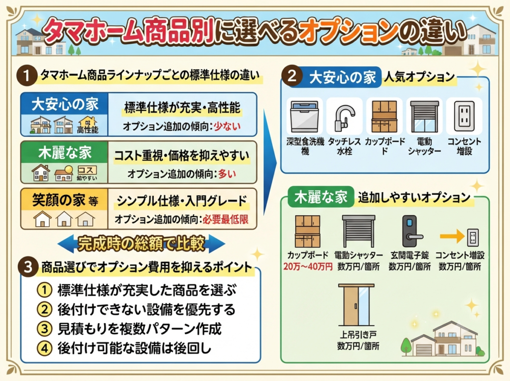 Differences in options available by product