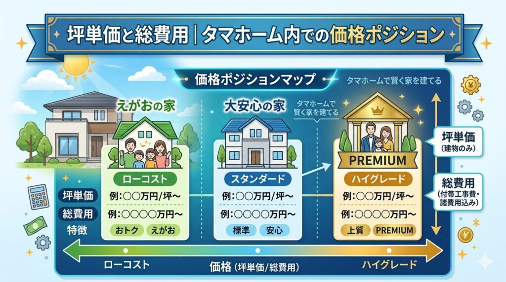 Price per tsubo and total cost | Price positioning within Tama Home