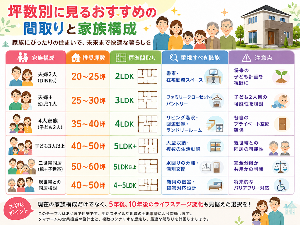 Recommended Floor Plans and Family Compositions by Size (Tsubo)