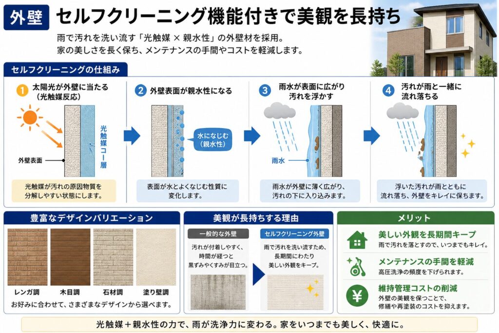 Exterior walls: Self-cleaning function ensures long-lasting beauty.