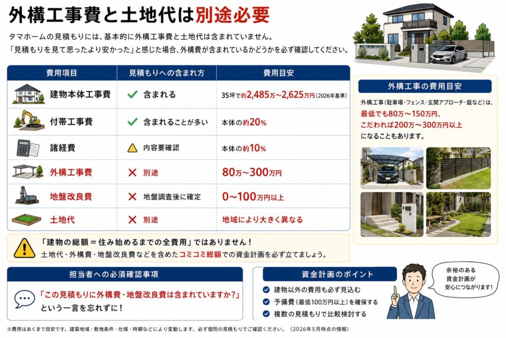 Exterior construction costs and land fees are separate.