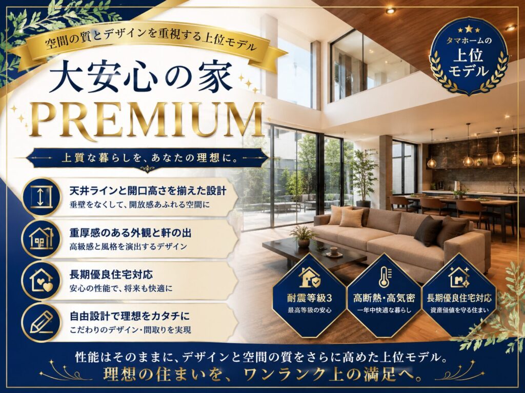 Dai-Anshin no Ie PREMIUM—A high-end model emphasizing spatial quality and design.