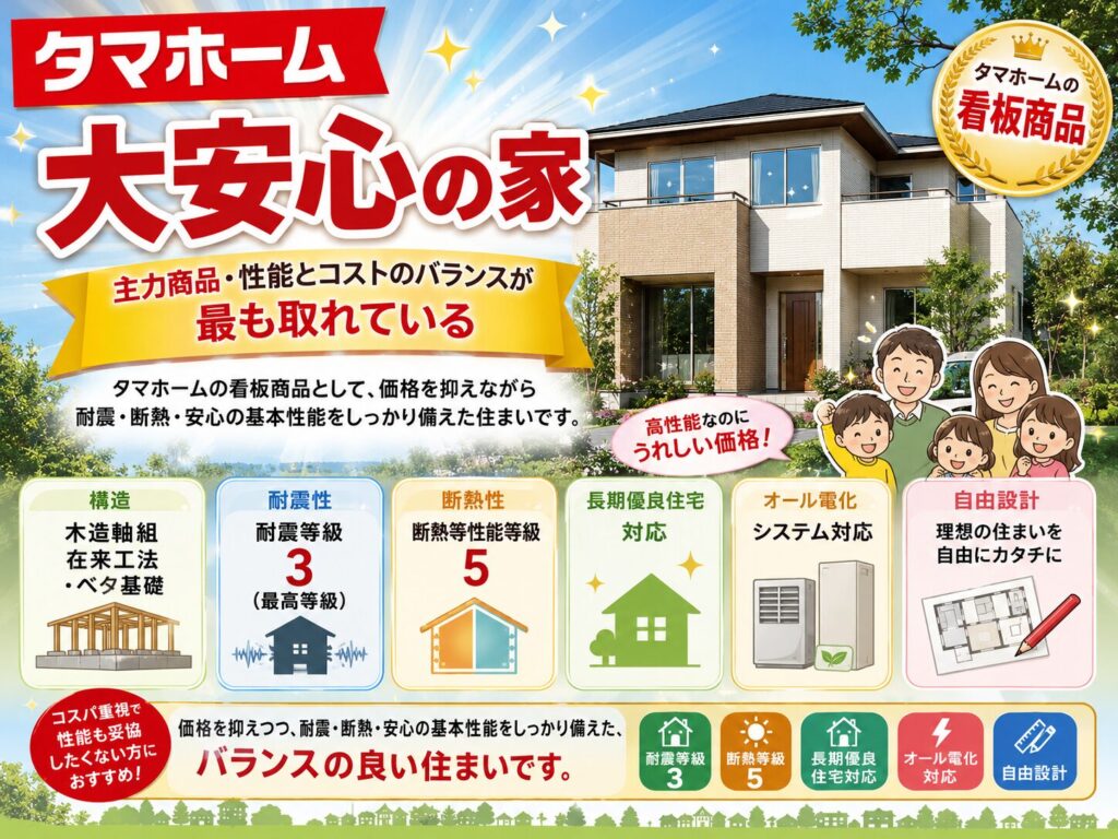 "Dai-Anshin no Ie" (The House of Great Peace of Mind)—our flagship product, offering the best balance between performance and cost.