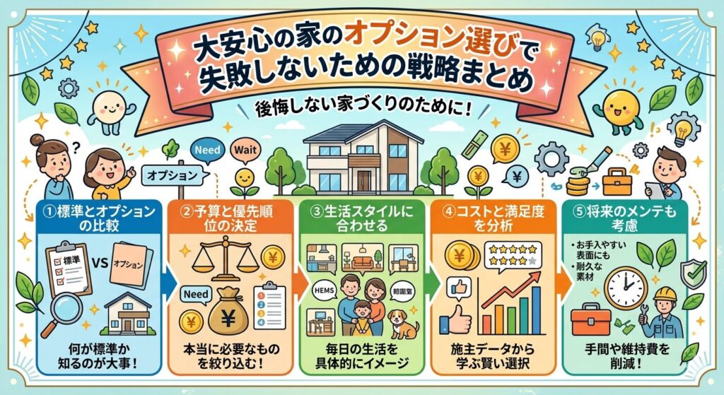 A summary of strategies to avoid mistakes when choosing options for your "Daianshin no Ie" home.