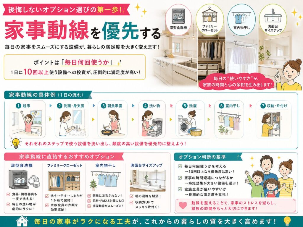 Prioritize the flow of movement for household chores.