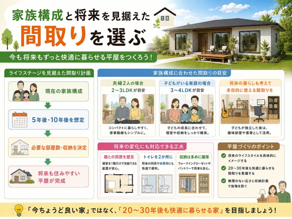 Choose a floor plan that takes into account your family composition and the future.